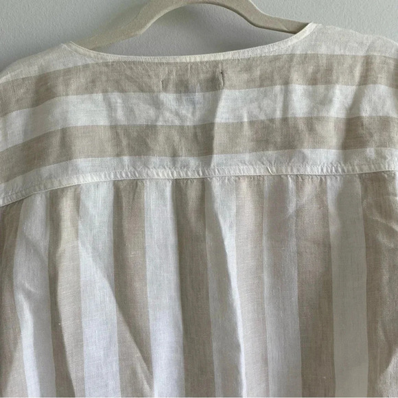 100% LINEN Ellen Tracy Striped Coastal Grandma Neutral Long Tunic Top Size S - Picture 9 of 14